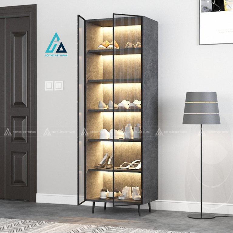 Tủ giày trưng bày đứng cánh kính kết hợp đèn led sang trọng 4