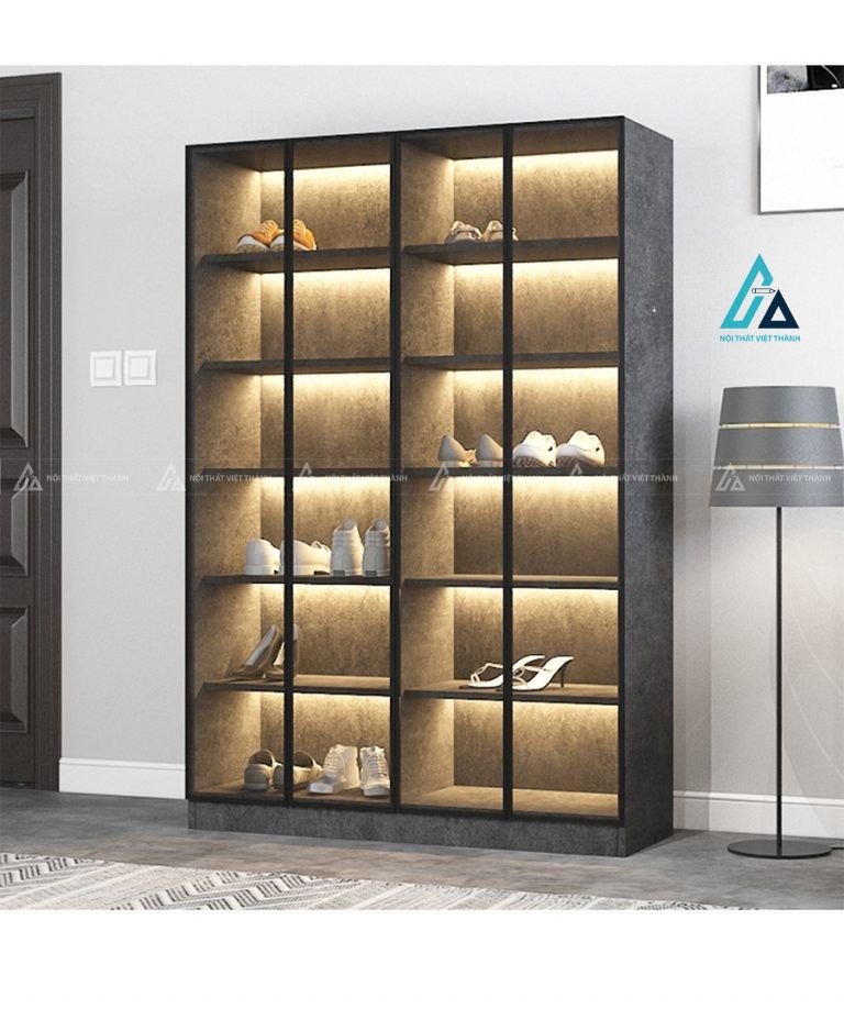 Tủ giày trưng bày đứng cánh kính kết hợp đèn led sang trọng 5