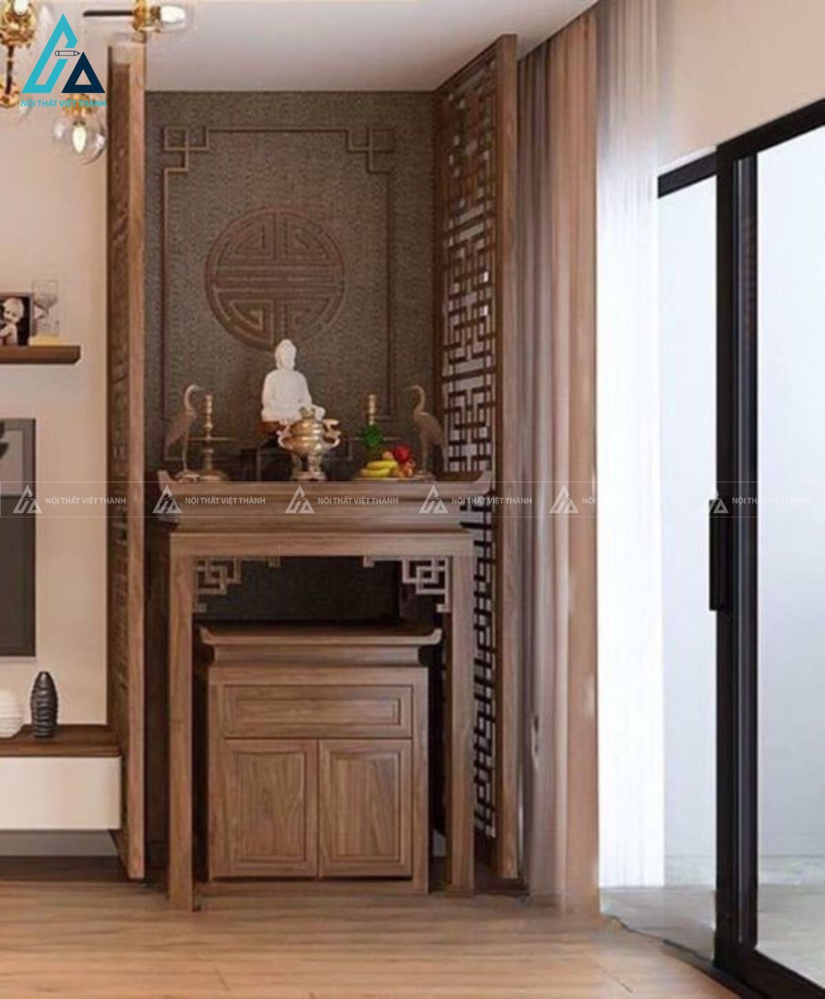 Vách Ngăn Phòng Thờ Cắt CNC Họa Tiết Hình Học Thiết Kế Bản Sâu 1