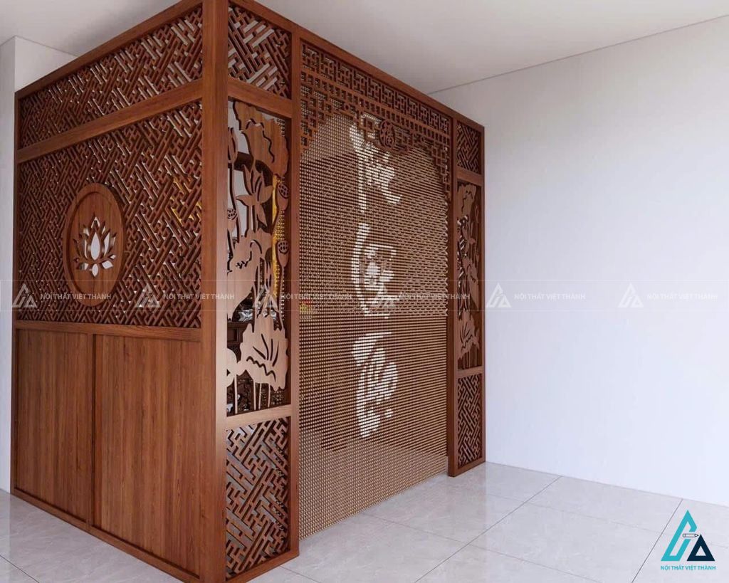 Vách Ngăn Phòng Thờ Phúc Lộc Thọ Cắt CNC Hoa Sen Đẹp 1