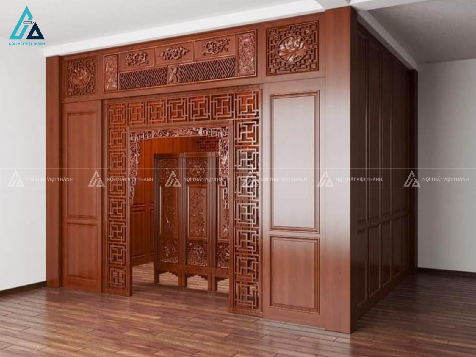 Vách Ngăn Phòng Thờ Phật Bản Lớn Ốp Hậu Toàn Diện Uy Nghi Đẹp 1