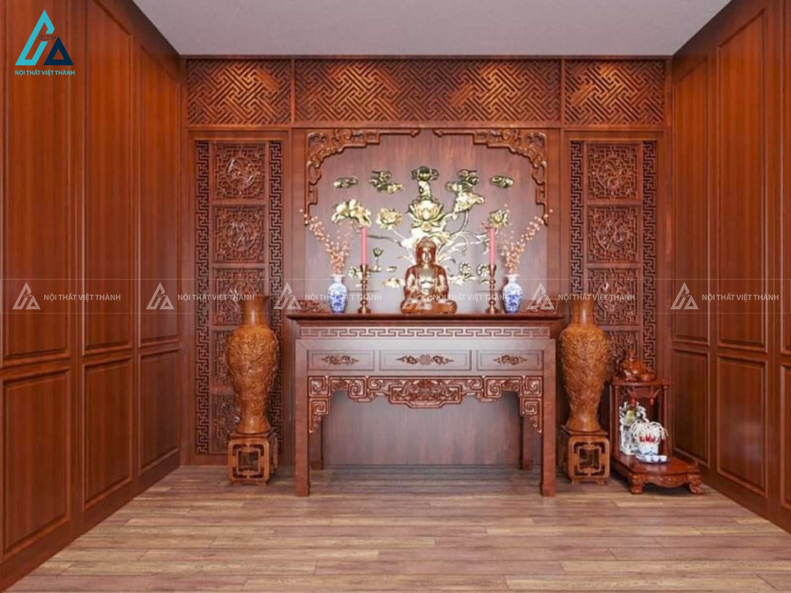 Vách Ngăn Phòng Thờ Phật Bản Lớn Ốp Hậu Toàn Diện Uy Nghi Đẹp 2