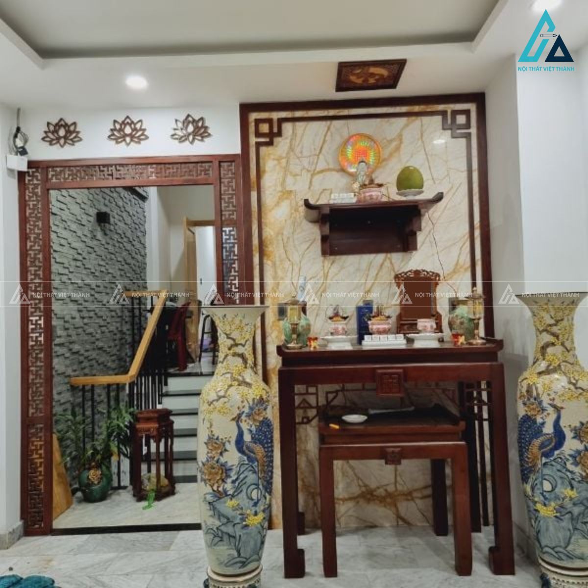 Vách Ngăn Phòng Thờ Dạng Khung Viền CNC Ốp Tường Trang Trí Đẹp