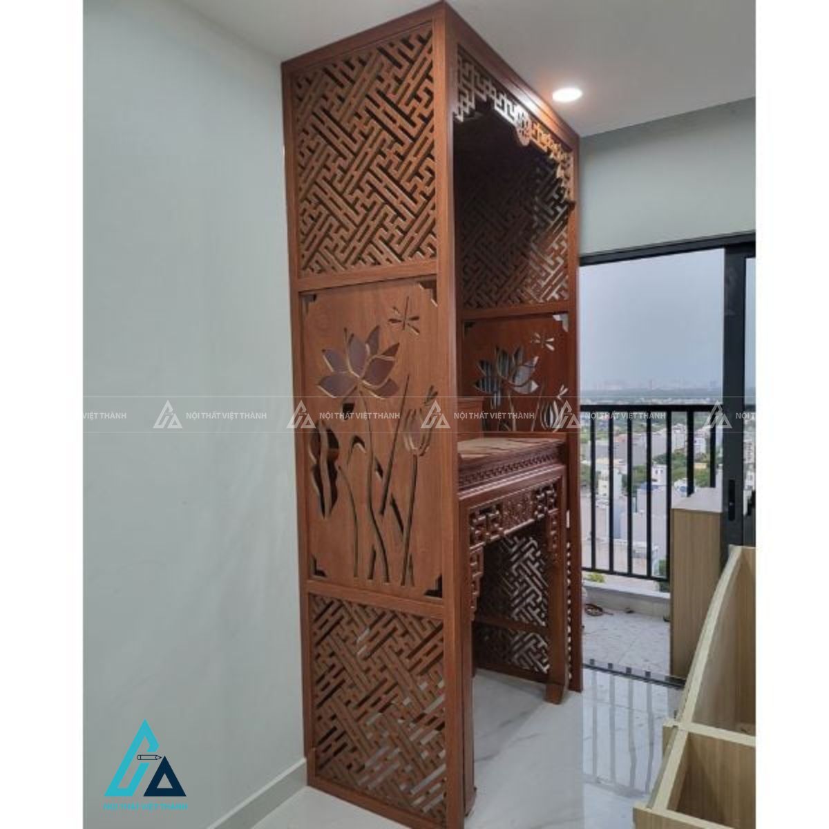 Vách Ngăn Phòng Thờ Họa Tiết Hoa Sen Giúp Tối Ưu Không Gian Tâm Linh 2