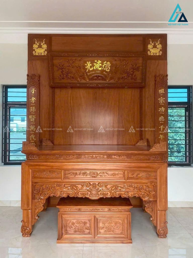 Vách Ngăn Phòng Thờ Ốp Hậu Cuốn Thư Đức Lưu Quang Đẹp
