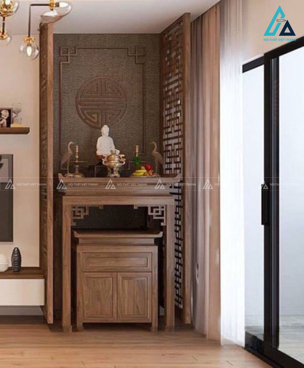 Vách Ngăn Phòng Thờ Cắt CNC Họa Tiết Hình Học Thiết Kế Bản Sâu