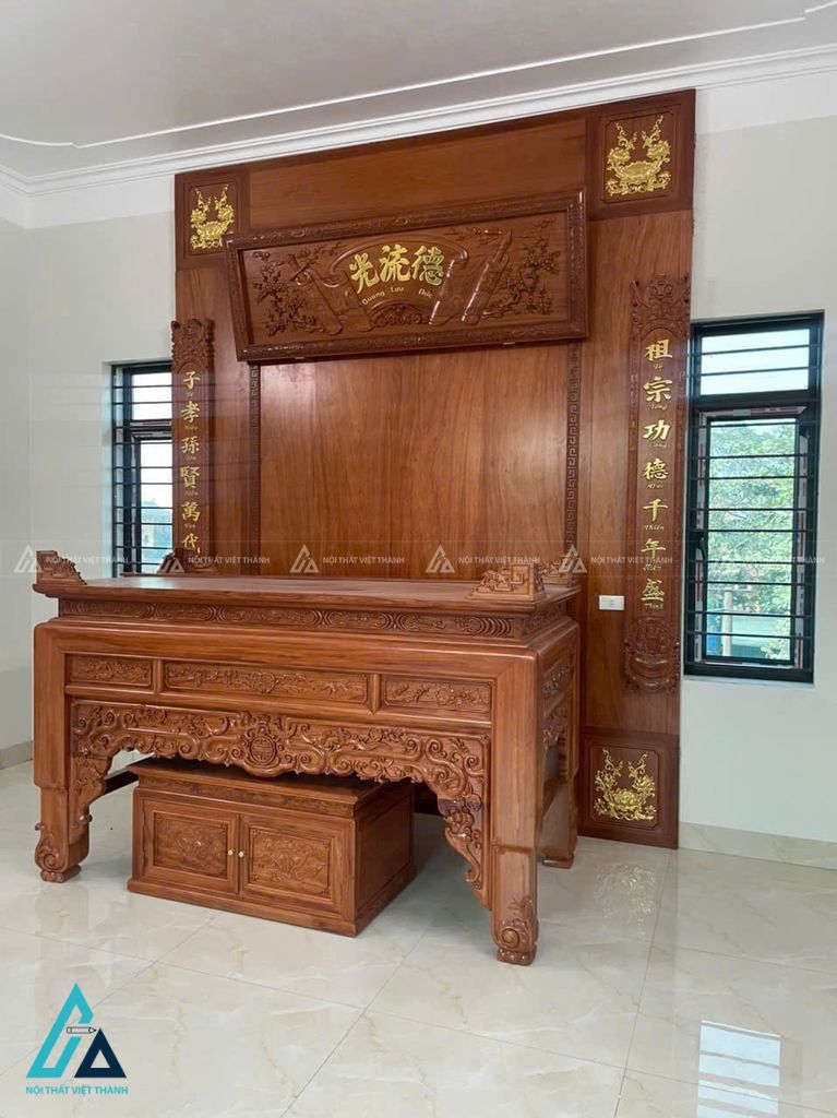 Vách Ngăn Phòng Thờ Ốp Hậu Cuốn Thư Đức Lưu Quang Đẹp 3