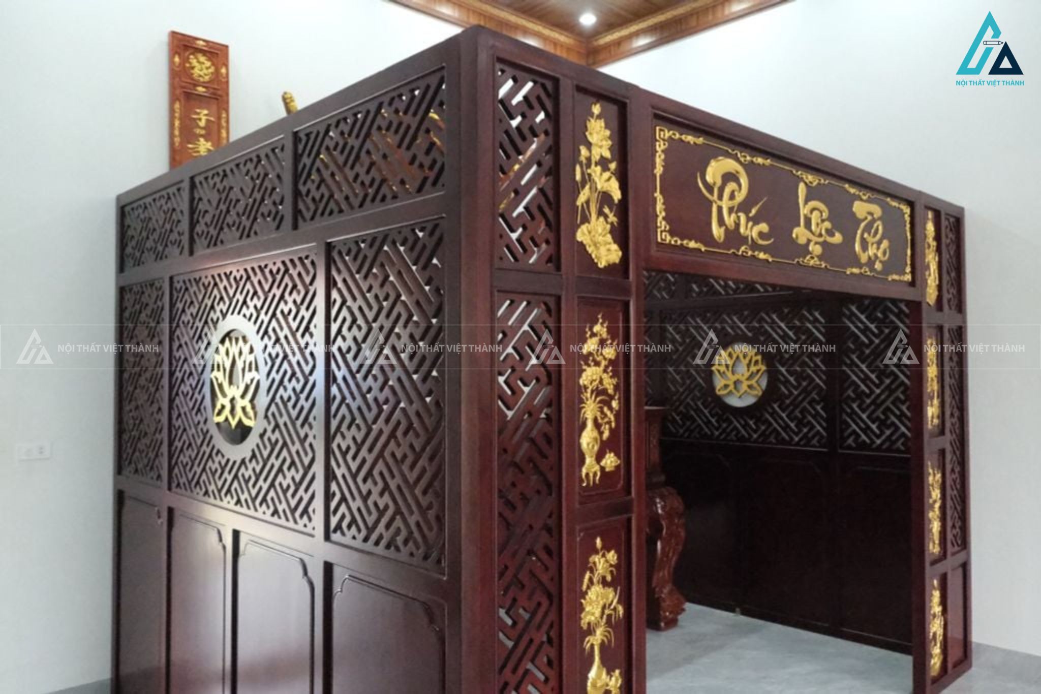 Vách Ngăn Phòng Thờ Dạng Cổng Lầu Hoành Phi Phúc Lộc Thọ 4