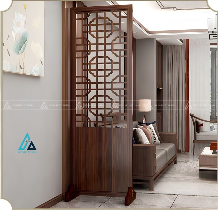 Vách ngăn gỗ di động họa tiết cổ điển cho phòng khách 1