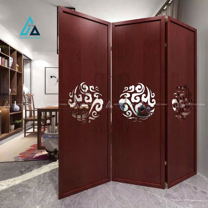 Vách bình phong họa tiết hoa văn tròn gấp gọn di động linh hoạt 1