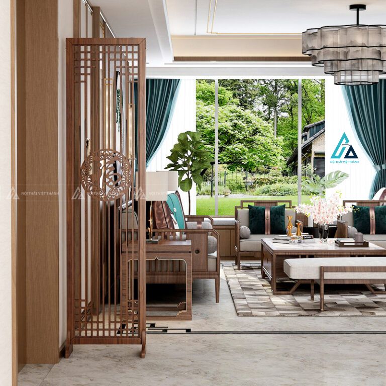 Vách ngăn cách phòng phong thủy khắc chữ phúc nghệ thuật 1