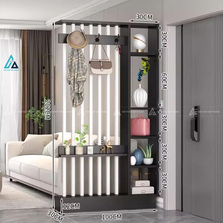 Kệ vách ngăn có móc treo đồ và hệ hộc tủ trang trí tiện lợi 1