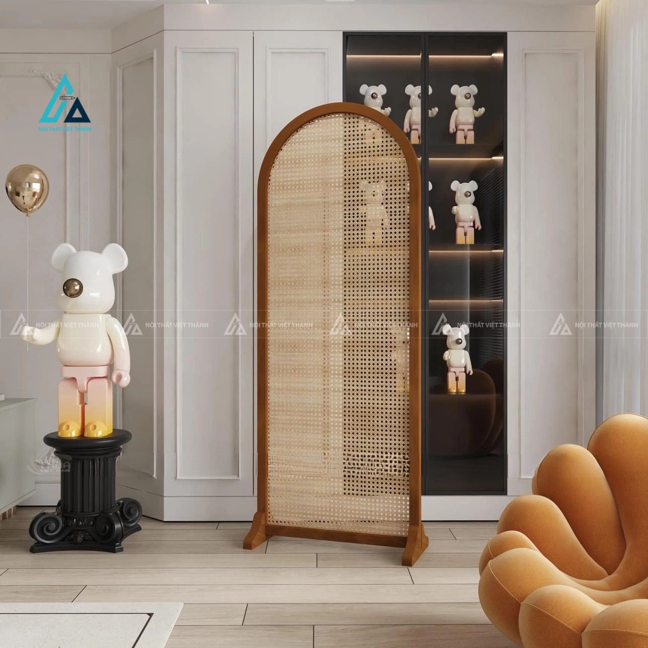 Vách trang trí mây mắt cáo dáng vòm ngăn phòng cách điệu tinh tế 2