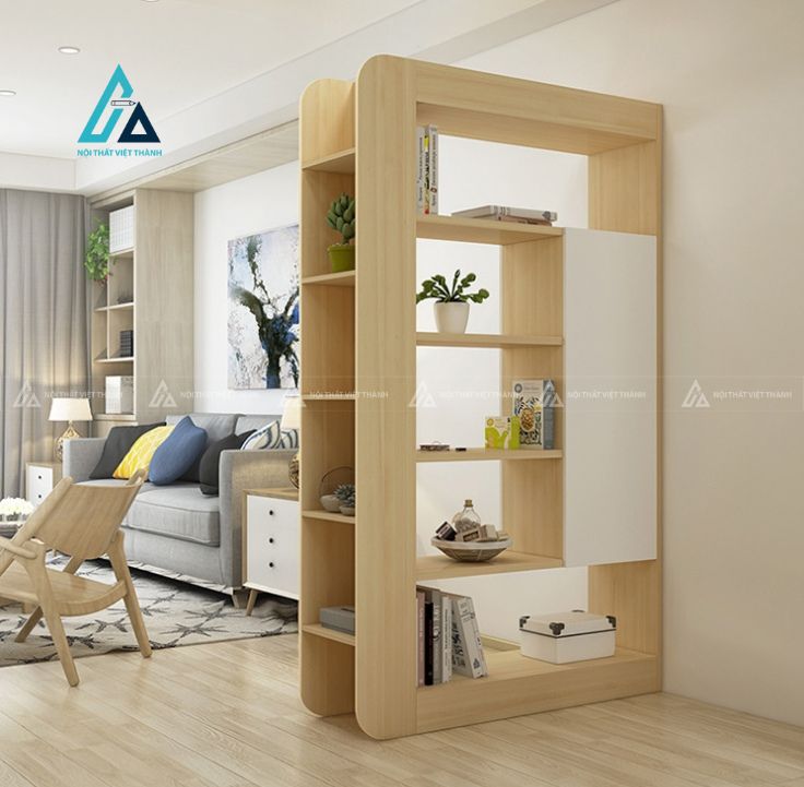 Vách ngăn phòng khách kết hợp kệ tủ trang trí đa năng tiện lợi