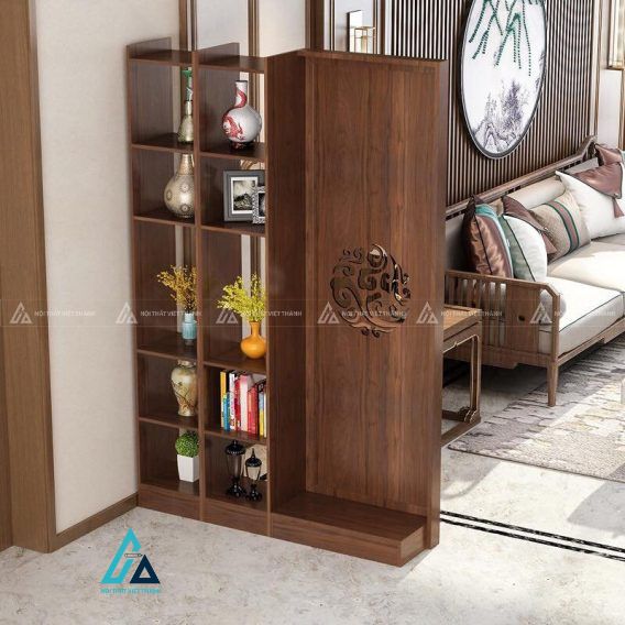 Vách ngăn phòng khách bản kín chạm khắc hoa văn đối xứng 2