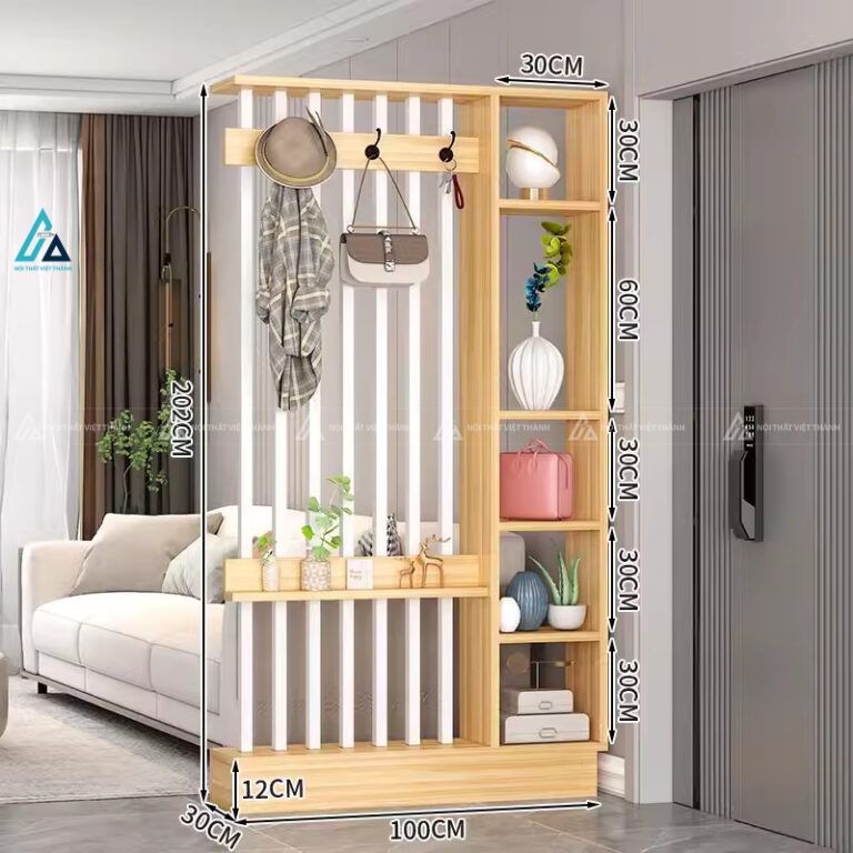 Kệ vách ngăn có móc treo đồ và hệ hộc tủ trang trí tiện lợi 2