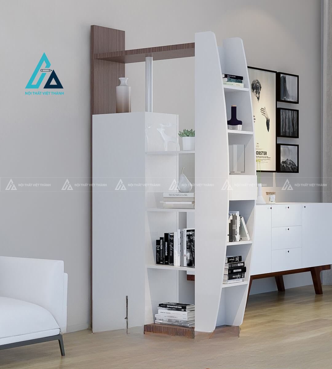 Vách ngăn kết hợp tủ kệ rượu trang trí phòng khách hiện đại đa năng 1
