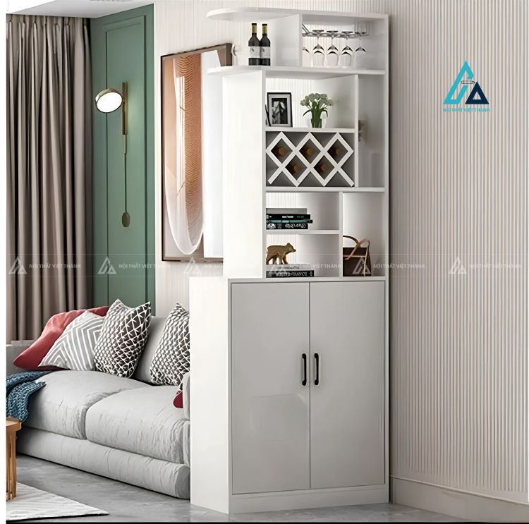 Vách ngăn phòng khách kiêm tủ kệ trang trí hiện đại tích hợp kệ rượu 1