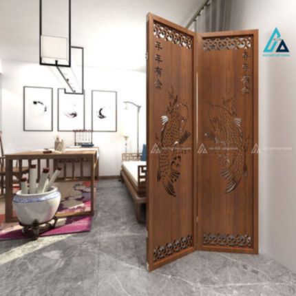 Vách ngăn cách phòng họa tiết cá chép phong thủy thanh lịch 1