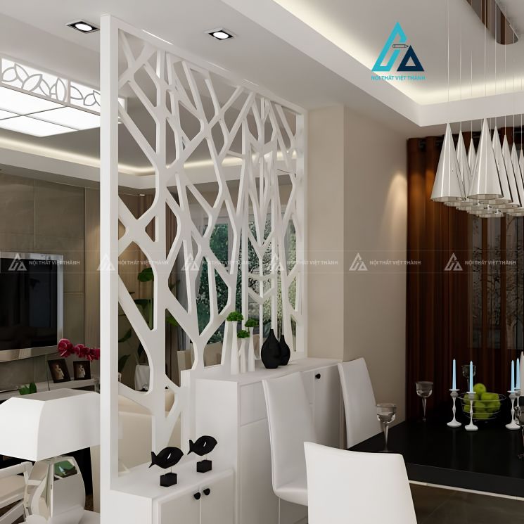 Vách ngăn phòng khách cắt cnc hoa văn nhánh cây độc đáo 1