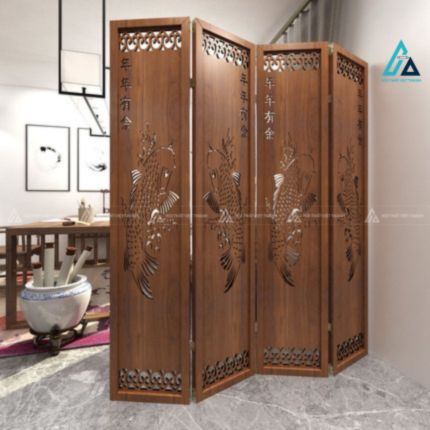 Vách ngăn cách phòng họa tiết cá chép phong thủy thanh lịch 2