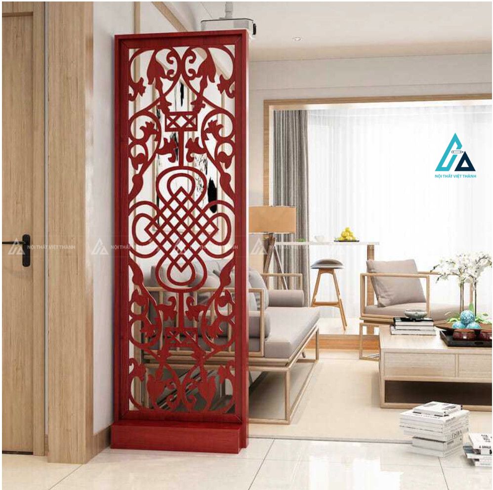 Vách bình phong hoa văn cắt cnc có chân đế giúp ngăn phòng khách 2
