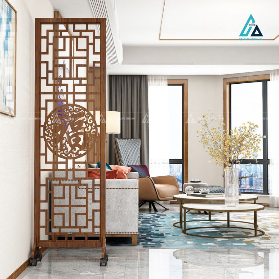 Vách ngăn di động phong thủy khắc chữ phúc tinh tế 3