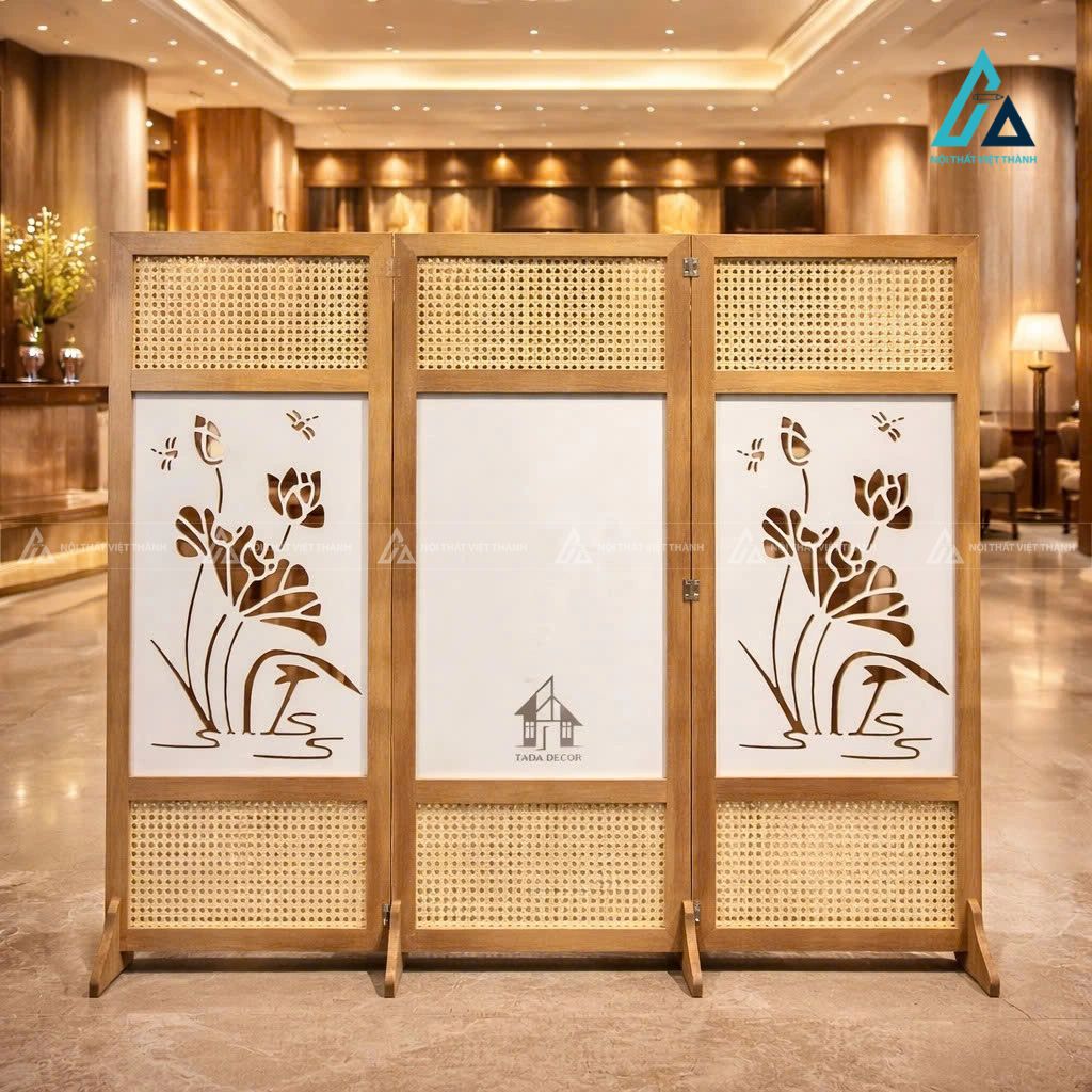 Vách ngăn hoa sen phối mây gấp gọn phân chia không gian
