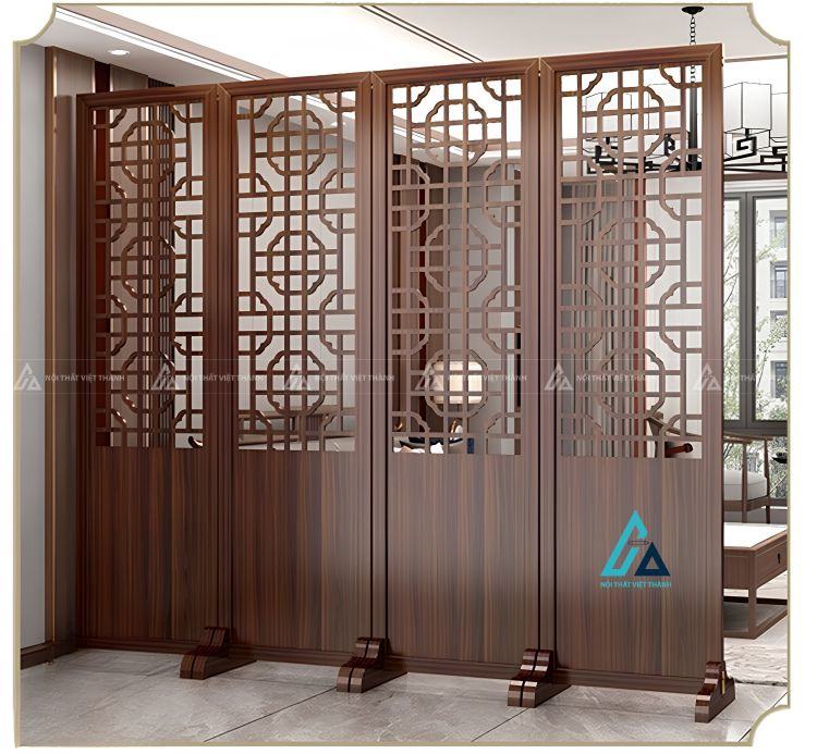 Vách ngăn gỗ di động họa tiết cổ điển cho phòng khách 2