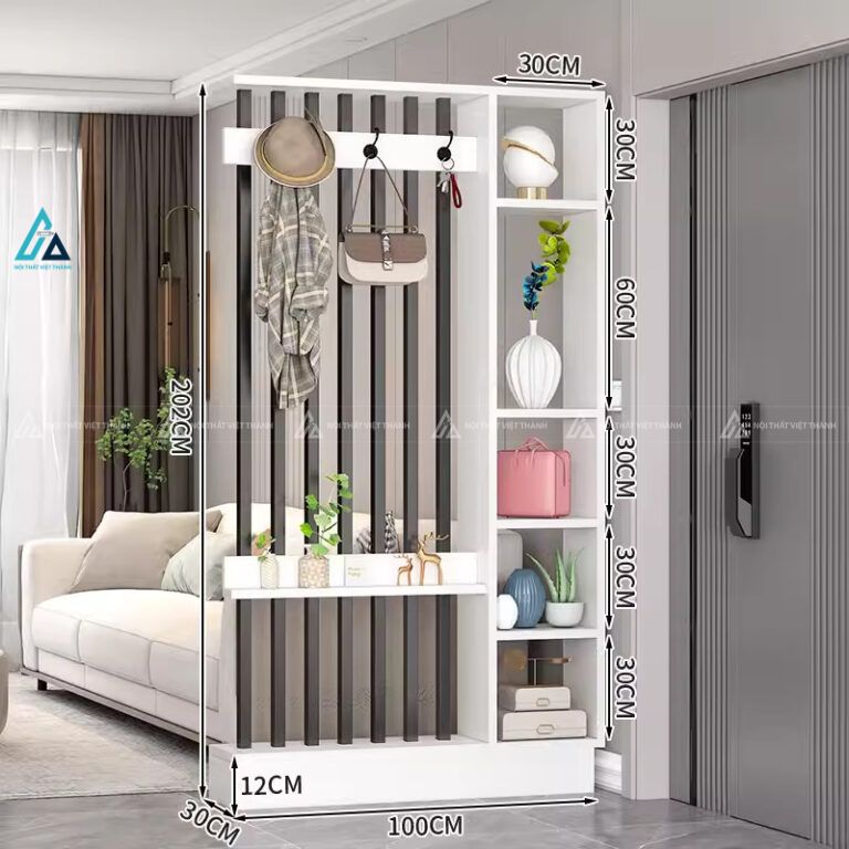 Kệ vách ngăn có móc treo đồ và hệ hộc tủ trang trí tiện lợi 3