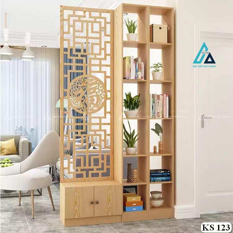 Vách ngăn phòng khách kết hợp kệ sách trang trí tiện lợi 2