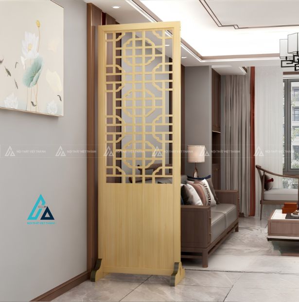 Vách ngăn gỗ di động họa tiết cổ điển cho phòng khách 3