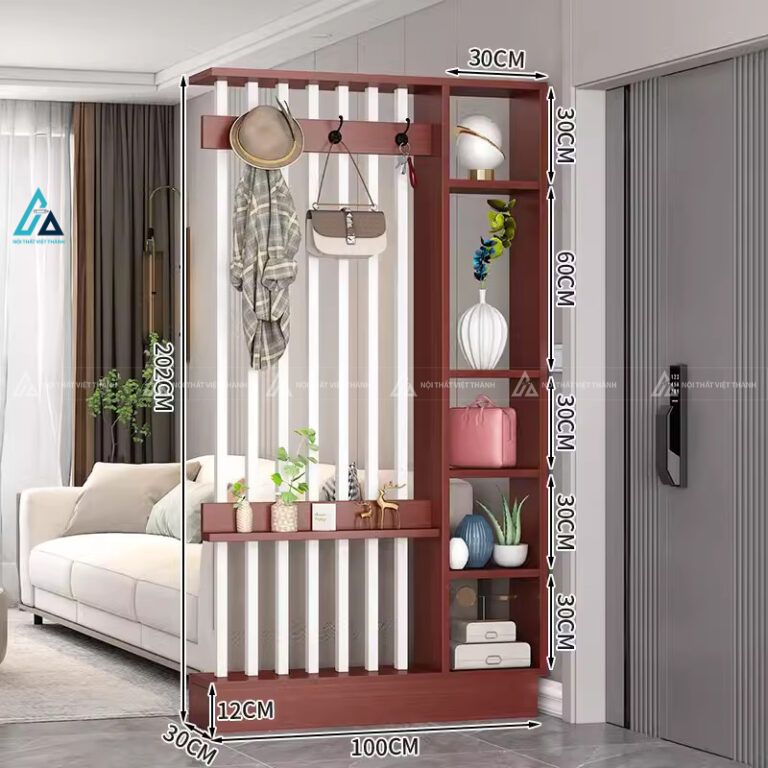 Kệ vách ngăn có móc treo đồ và hệ hộc tủ trang trí tiện lợi