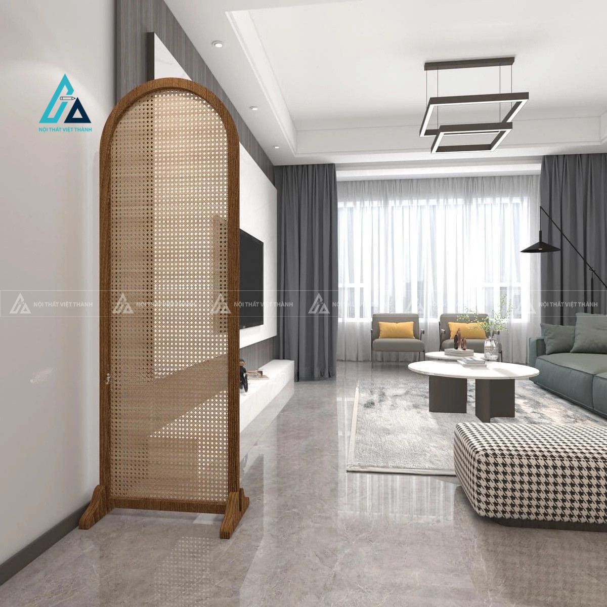 Vách trang trí mây mắt cáo dáng vòm ngăn phòng cách điệu tinh tế 1