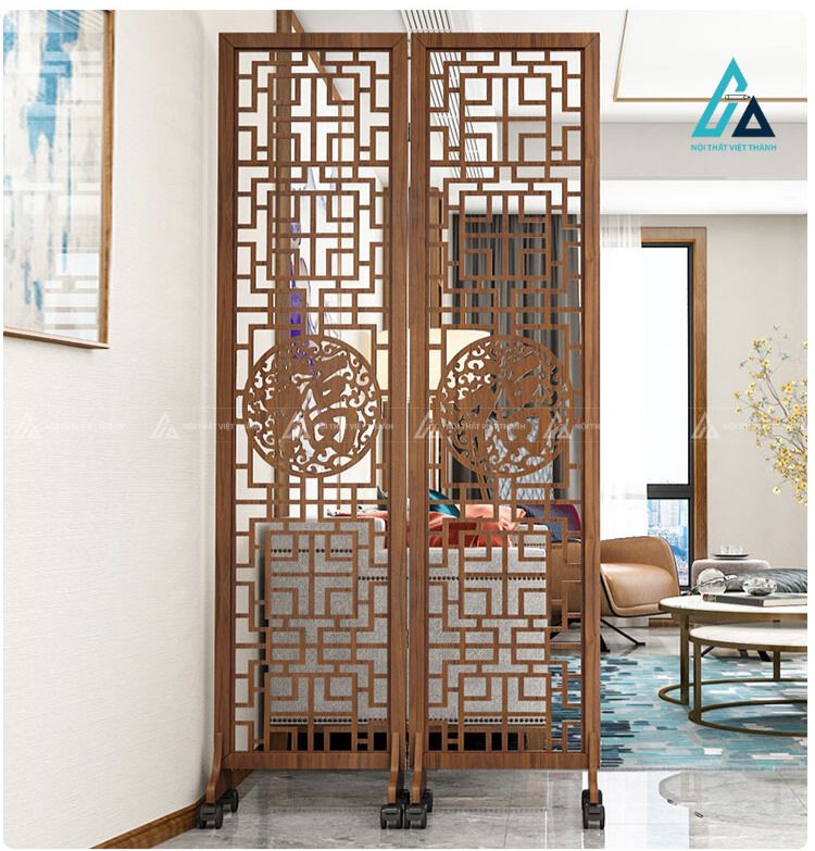 Vách ngăn di động phong thủy khắc chữ phúc tinh tế