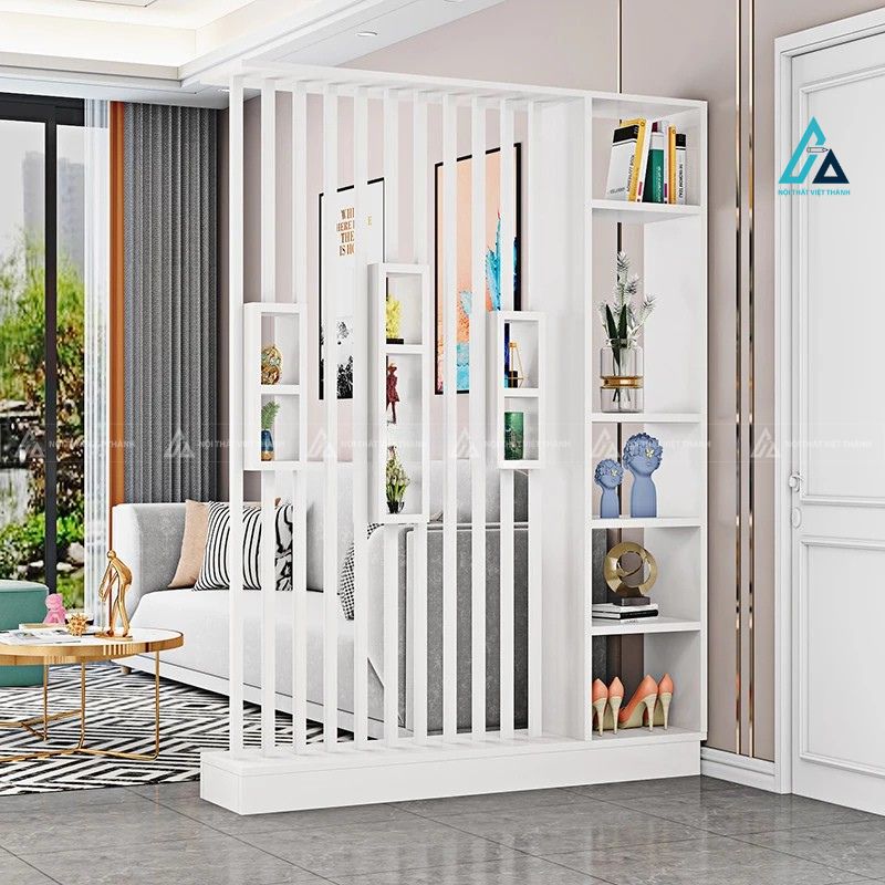 Vách ngăn phòng khách hệ kệ đứng đa tầng tích hợp ô trang trí 3