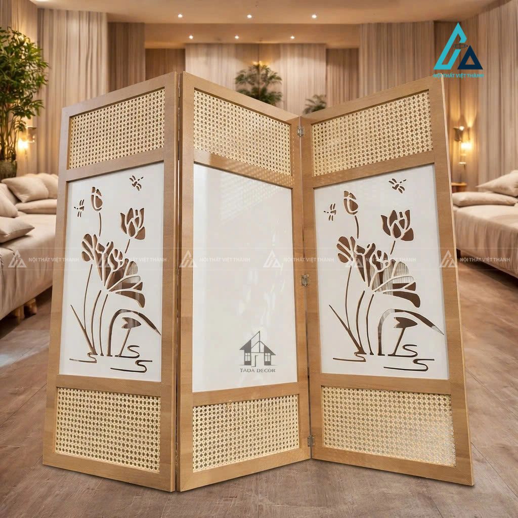 Vách ngăn hoa sen phối mây gấp gọn phân chia không gian 3