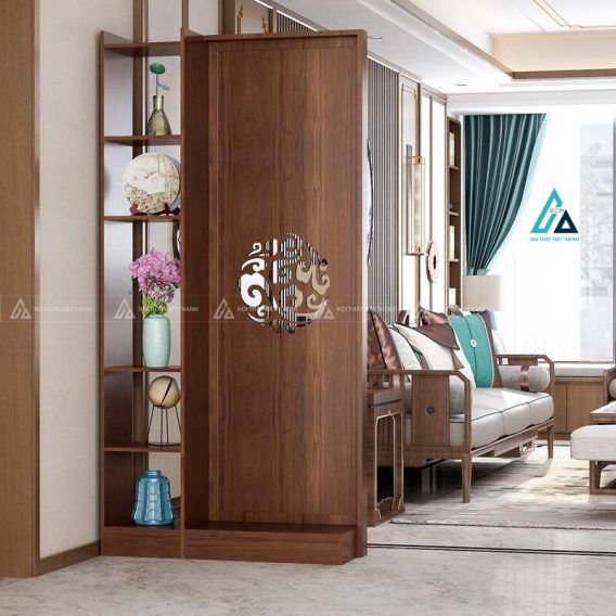 Vách ngăn phòng khách bản kín chạm khắc hoa văn đối xứng 3
