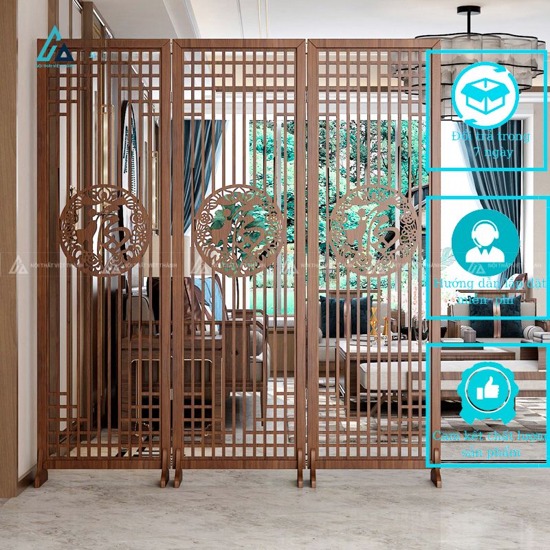 Vách ngăn cách phòng phong thủy khắc chữ phúc nghệ thuật 4