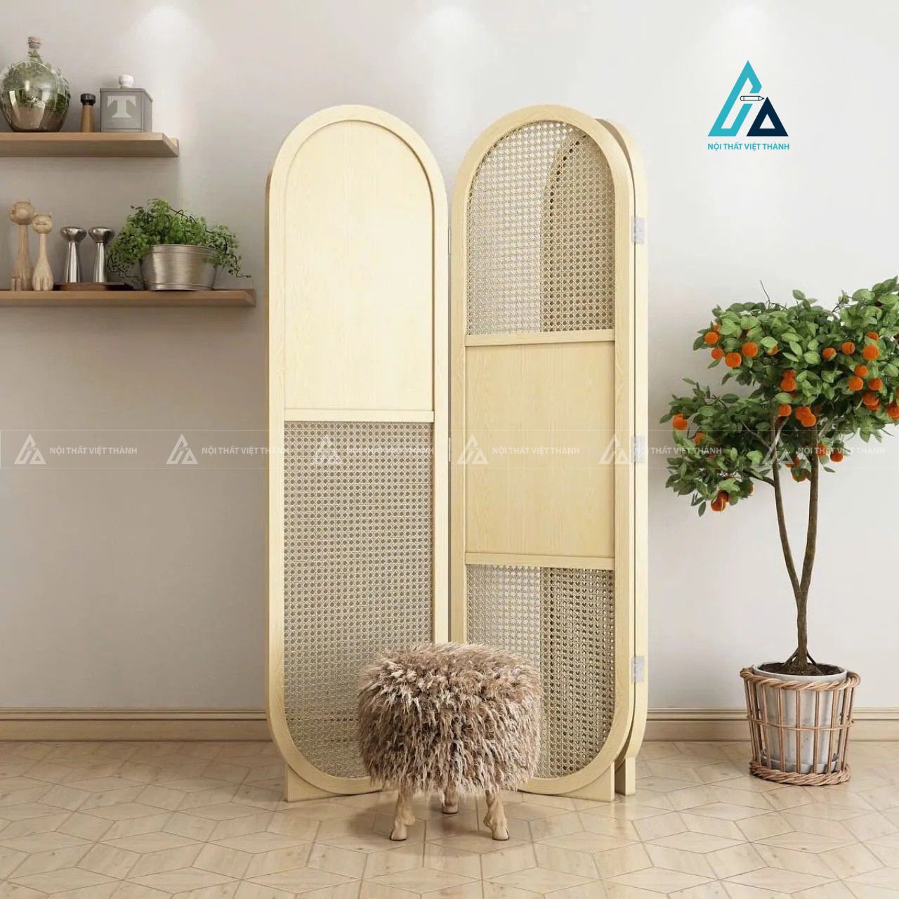 Bình phong vách ngăn trang trí dáng vòm gấp gọn linh hoạt 4