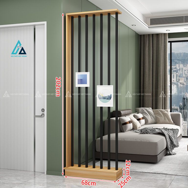 Kệ vách ngăn lam sọc hiện đại tích hợp ô gỗ treo trang trí 5