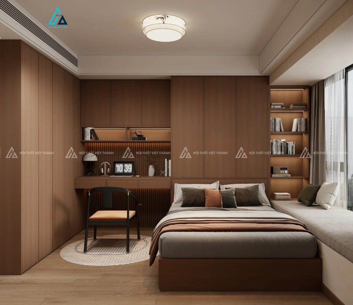 Mẫu nội thất phòng khách full gỗ nâu ấm cúng