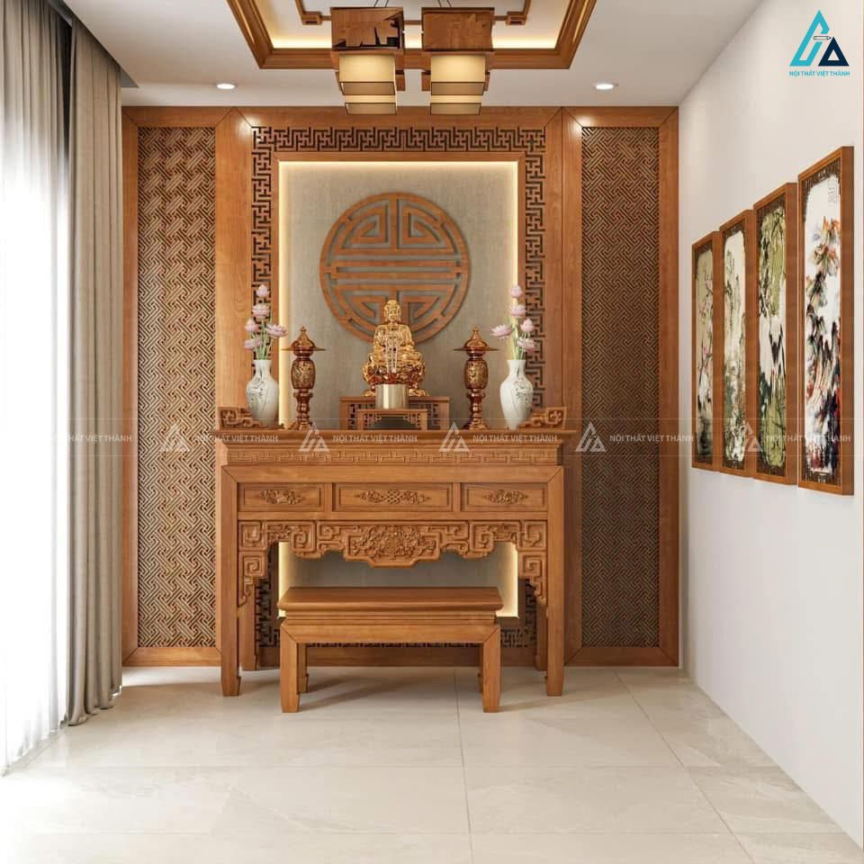 Mẫu nội thất phòng thờ gỗ có vách CNC 