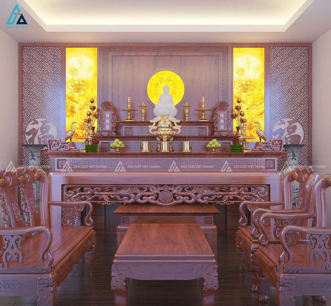 Mẫu nội thất phòng thờ gỗ chạm khắc tinh xảo