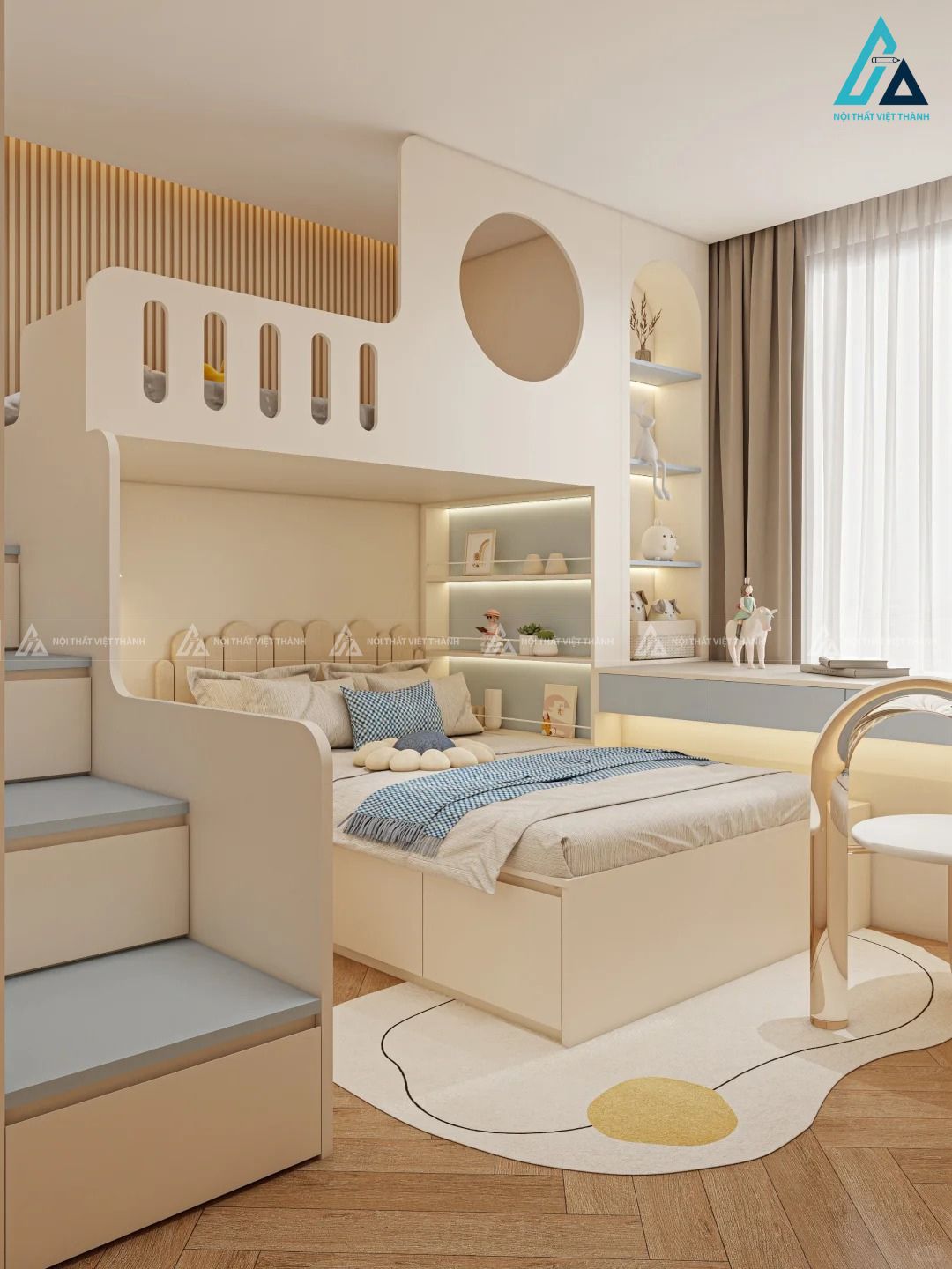 Mẫu nội thất trẻ em với tone pastel nhẹ nhàng