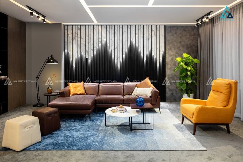 Bộ sofa da bò màu vàng hổ phách cho không gian thượng lưu 1