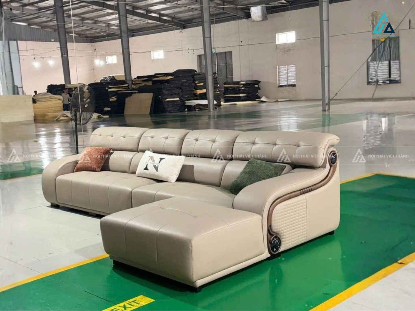 Sofa da góc chữ l thiết kế rút múi hiện đại sang trọng 1