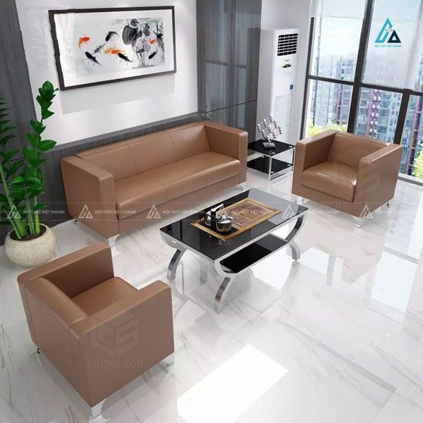 Bộ sofa da phòng khách thiết kế vuông vức hiện đại sang trọng 1