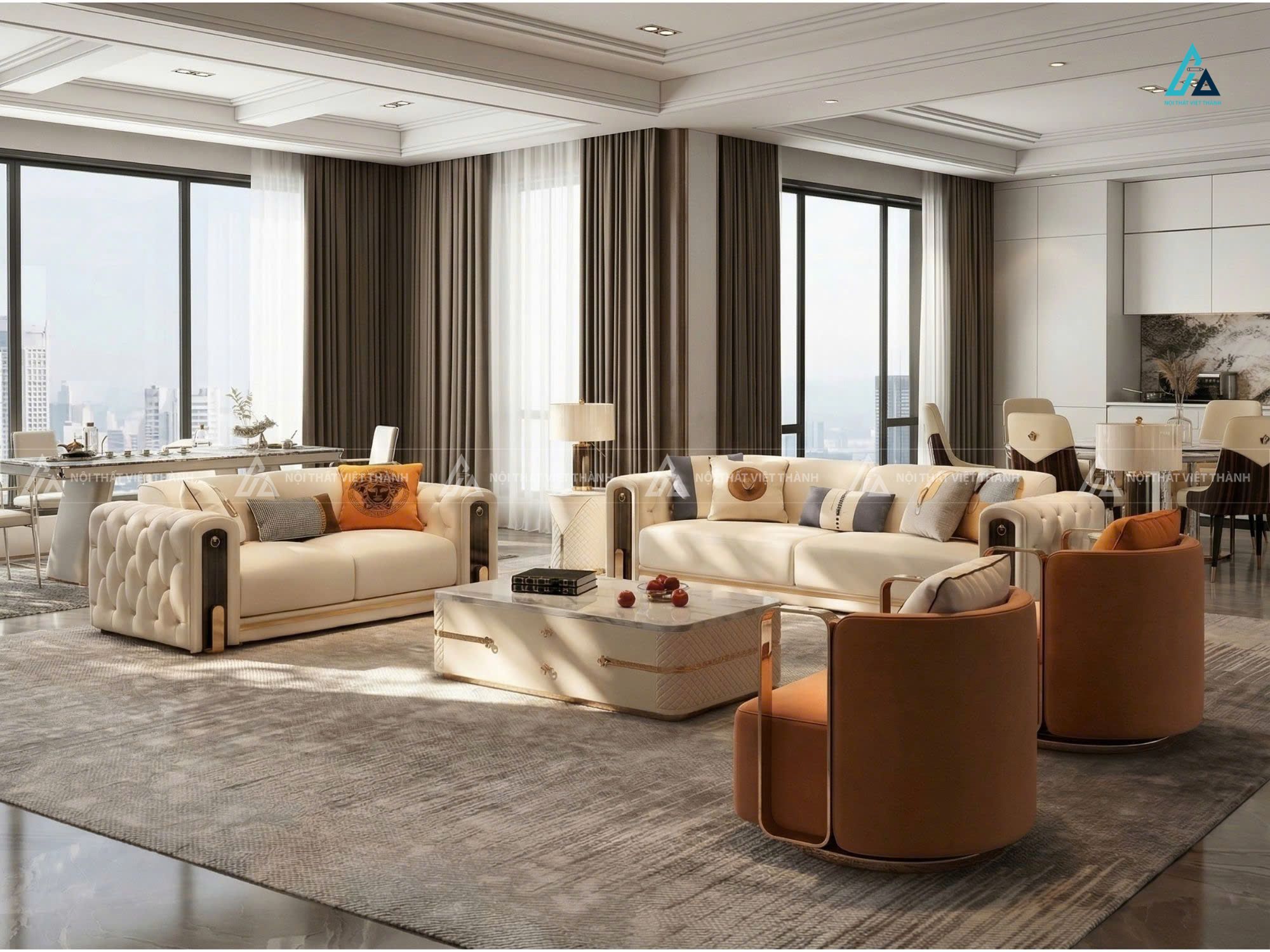 Sofa da cao cấp thiết kế phao tay rút trám sang trọng
