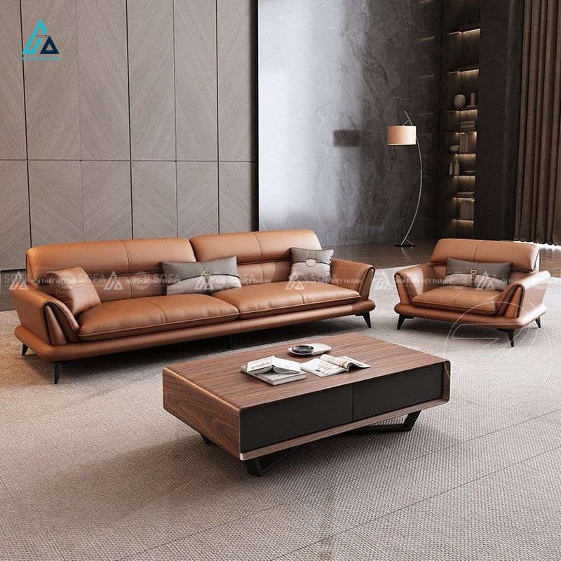 Sofa băng da cao cấp chân kim loại thiết kế hiện đại sang trọng 1